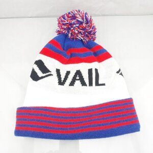 Vail Ski Hat Vintage Beanie Wool Knit Hat Cream Teton Pom